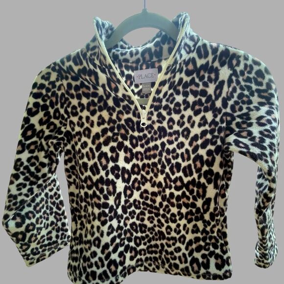 Children’s Place Leopard Fleece Sweatshirt Quarter Zip - Picture 1 of 3